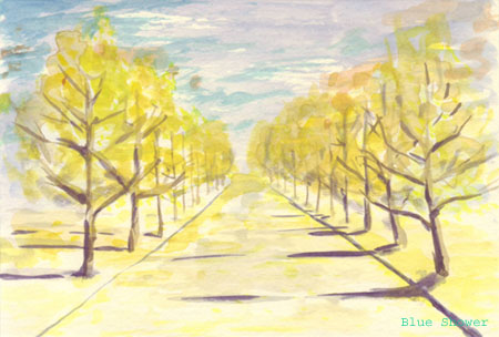 painting_0277_roadLinedWithGinkgo_20080919